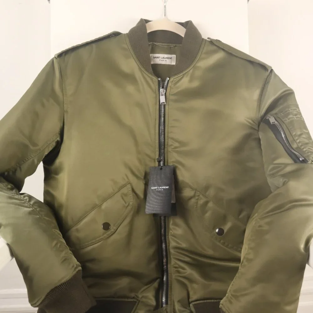 Saint Laurent Green Padded Bomber Jacket - Picture 4 of 6